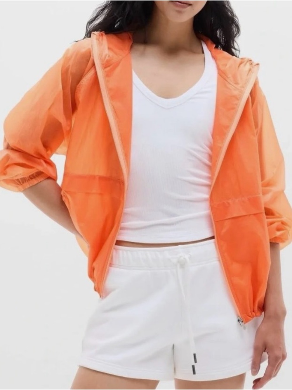 Athleta Skyline Jacket Lightweight Orange Sheer Windbreaker Water Repellent